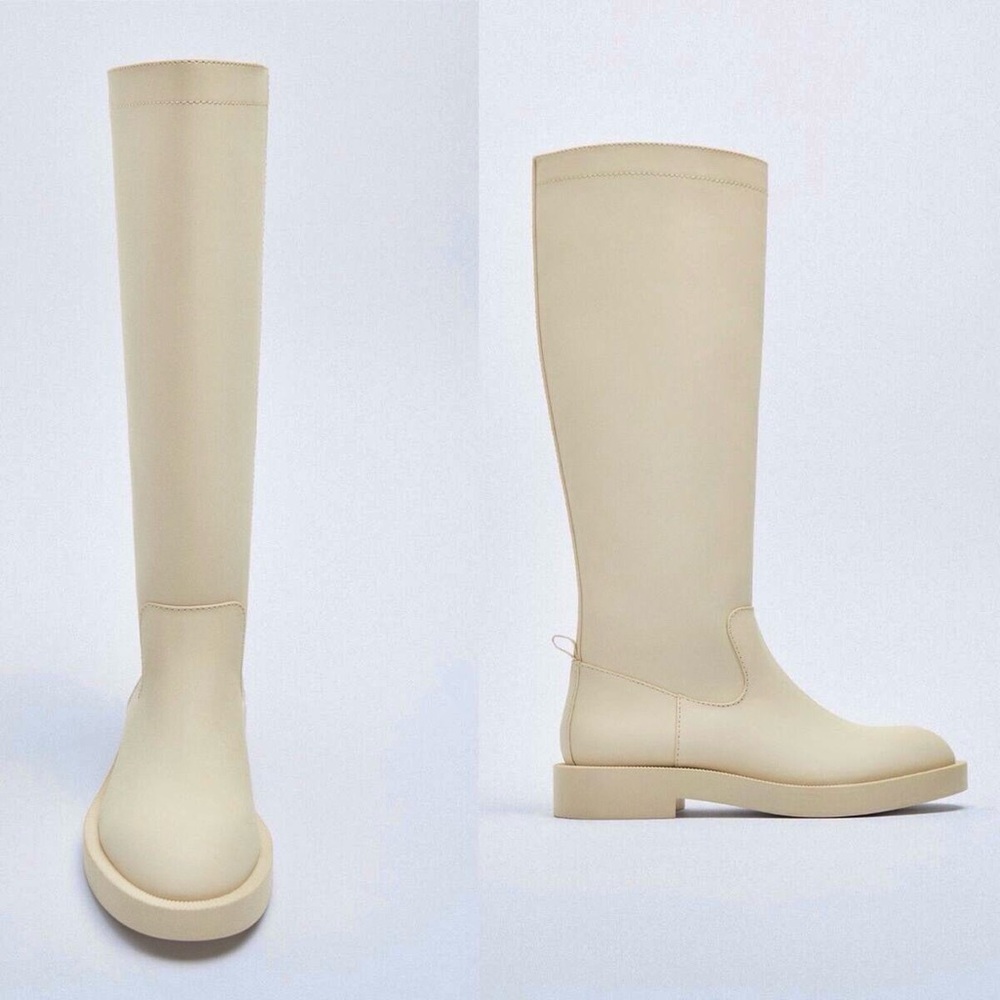 Zara NWT cream nude rubberized knee high round toe low lug sole boots - size 39 - Picture 9 of 9
